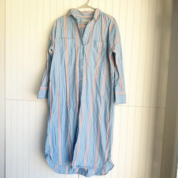 EVERLANE Size M Blue Striped The Midi Cotton Shirt Dress - Picture 4 of 7